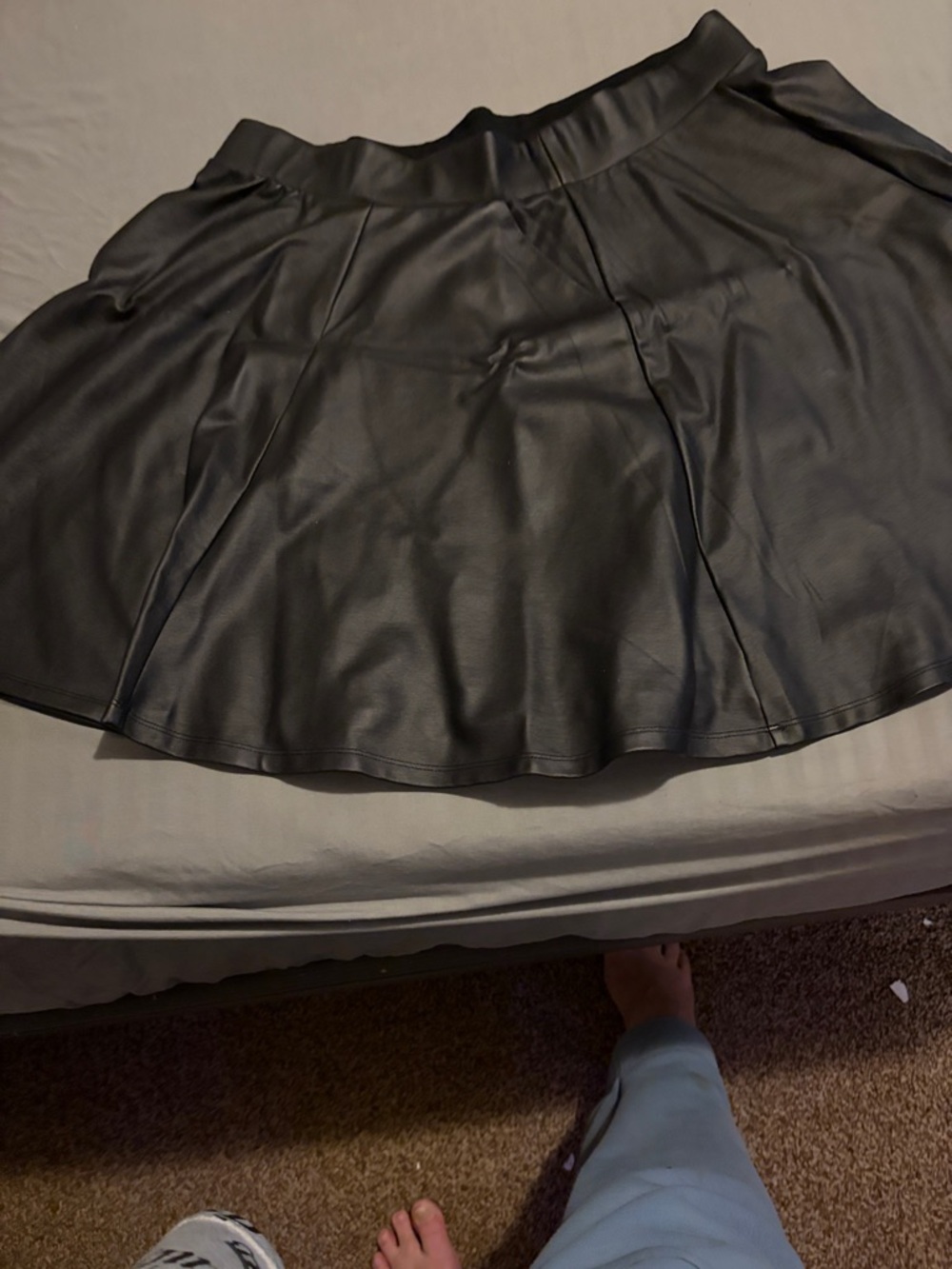 Black Faux Leather Circle Skirt - Women